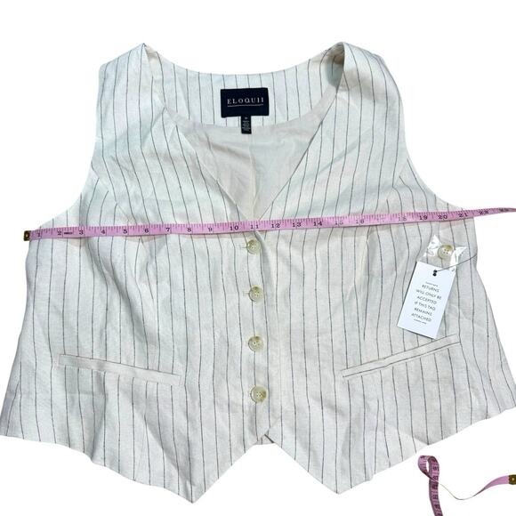 NWT ELOQUII Linen Womens Split Hem Suiting Vest In Pinstripe Ivory Sz 14 Large - Picture 5 of 10